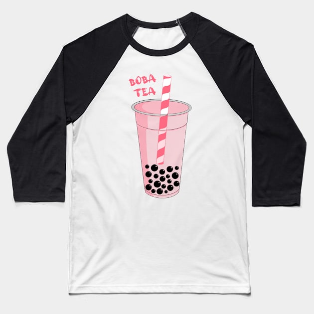 Pink Boba Tea Baseball T-Shirt by smoochugs